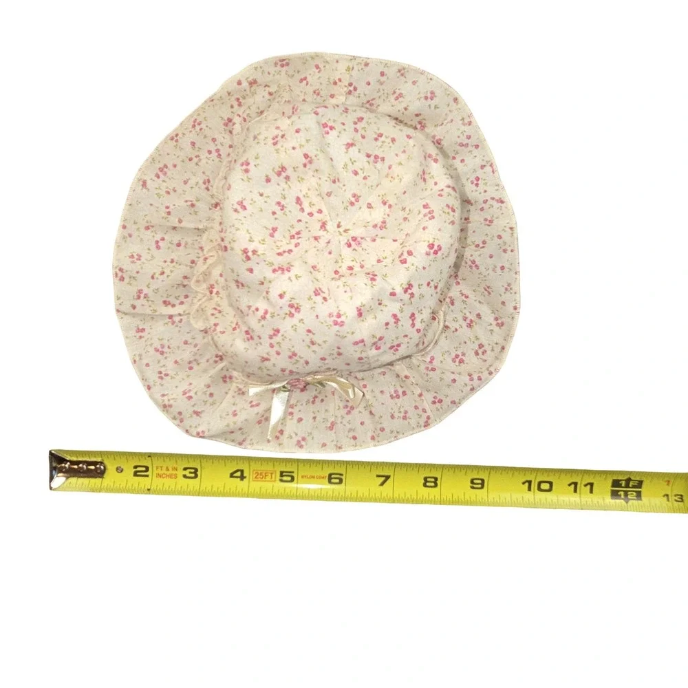 Toddler Girl Floral Sun Hat Pink Cream Ruffle Bow Whimsical Cottagecore 10